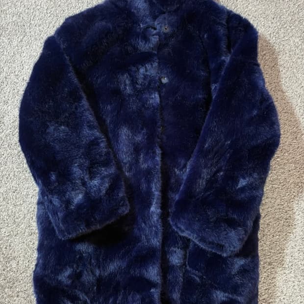 네이비 페이크퍼 코트