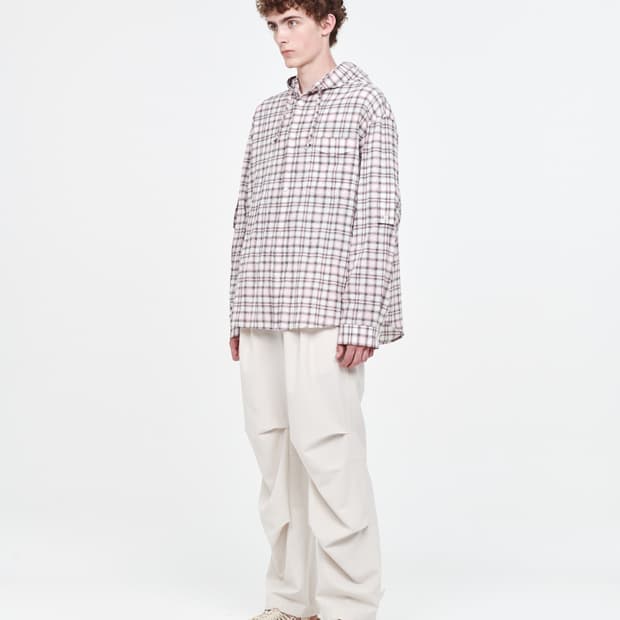 애프터프레이 오버사이즈드 체크 후디 셔츠 더스트핑크