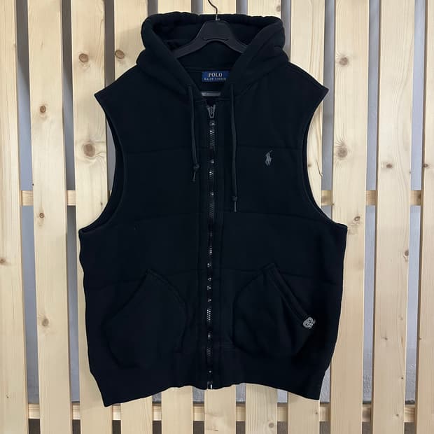 (L) 폴로 랄프로렌 블랙 코튼 베스트 후드집업
