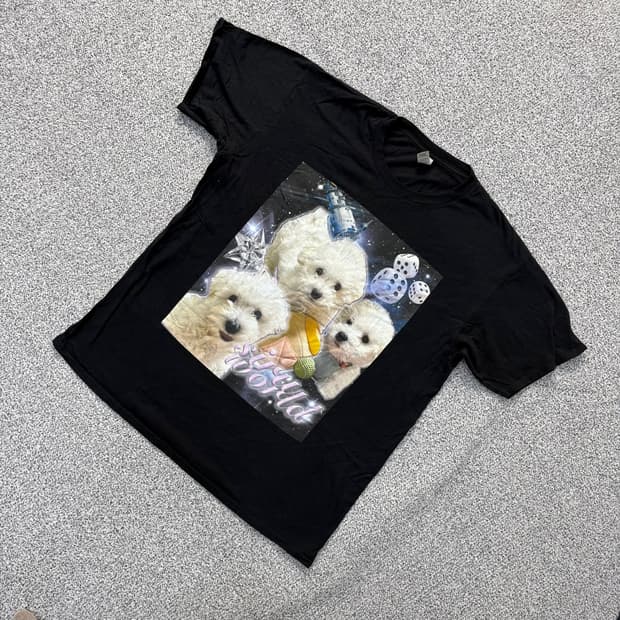 XL 길단 강아지 그래픽 반팔 티셔츠 0416J