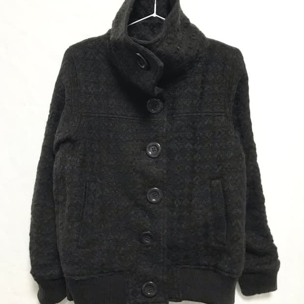 빈티지 니혼진 너드 빅 버튼 하이넥 숏 코트 자켓