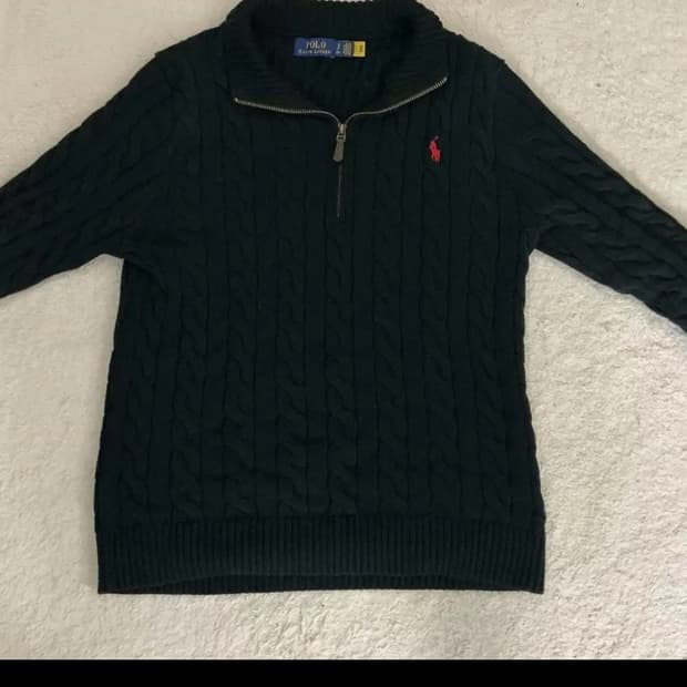 폴로 블랙 꽈배기 반집업 니트