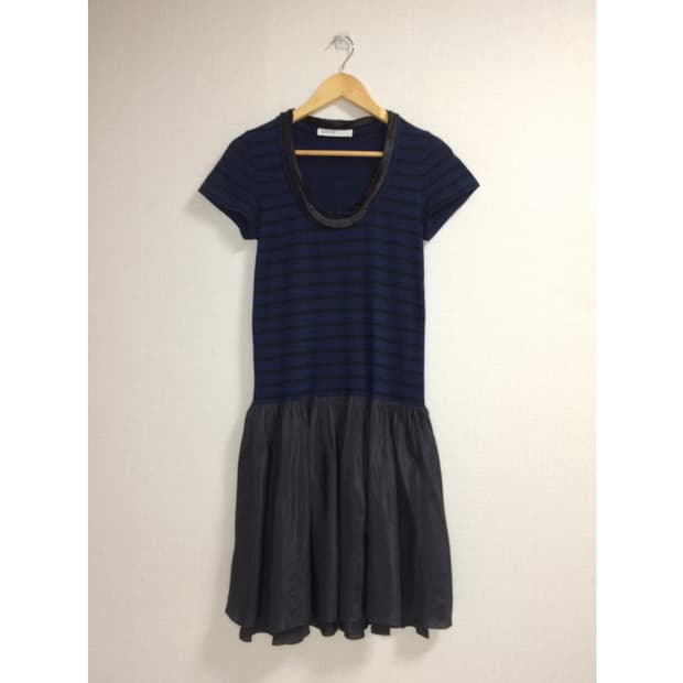 Sacai luck 사카이럭 블랙 네이비 스트라이프 반팔 원피스