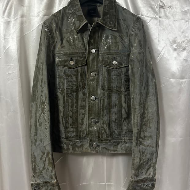 디올옴므 SS04 왁스 코티드 블루 끌레어 데님 자켓