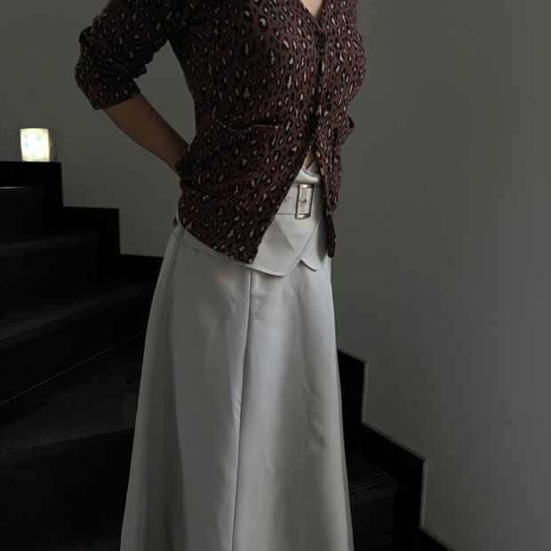 레오파드 7부 포켓 가디건