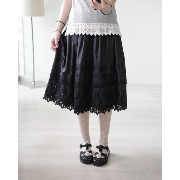 Black Eyelet Cutout Embroidery Skirt