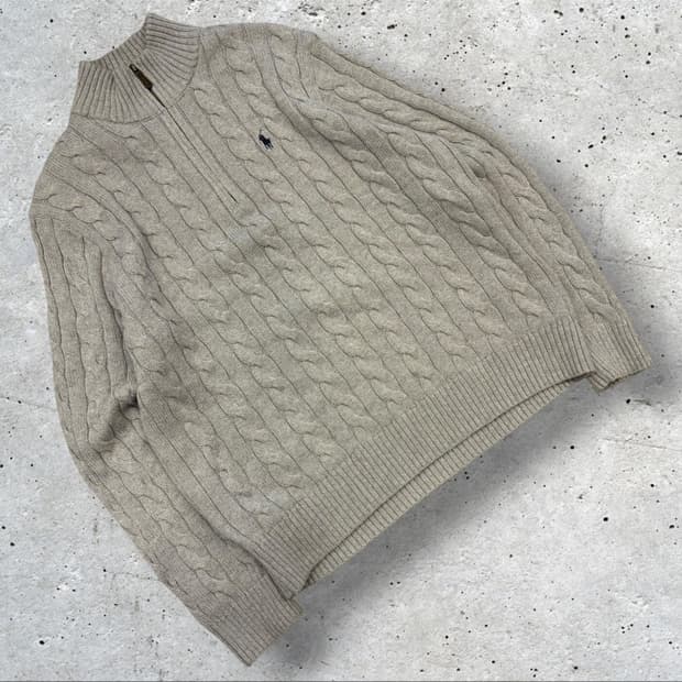 [L] 폴로 랄프로렌 신형 큐알 반집업 케이블 니트 스웨터 D784