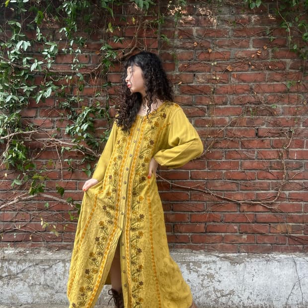 보헤미안 히피 페이즐리 스티치 원피스