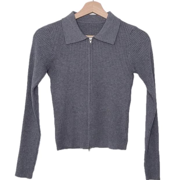 그레이 골지 카라 집업