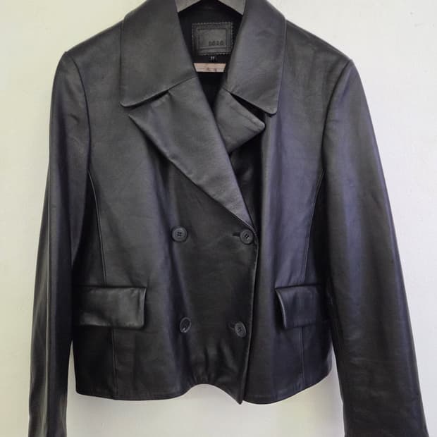 ROBO 블랙 더블 버튼 가죽 자켓 77