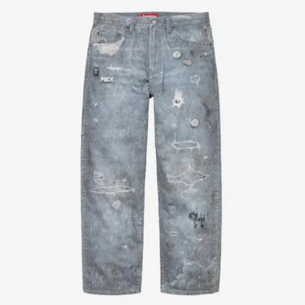 (34)슈프림 HJR 트롱프 뢰유 루즈 핏 진 블루 34사이즈