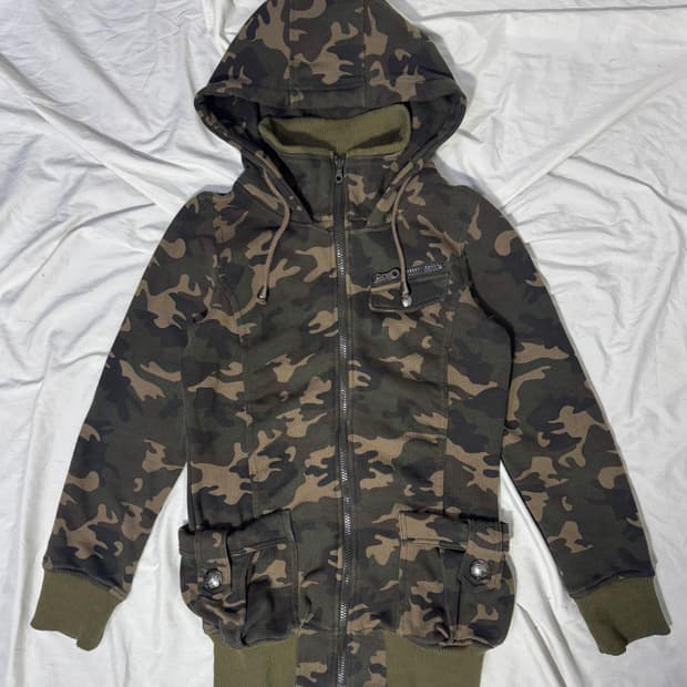 Colza 카모패턴 후드 집업 자켓 y2k lgb goa