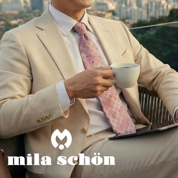 밀라숀 실크 핑크 로고 패턴 넥타이 9.5cm S~A+등급 E809
