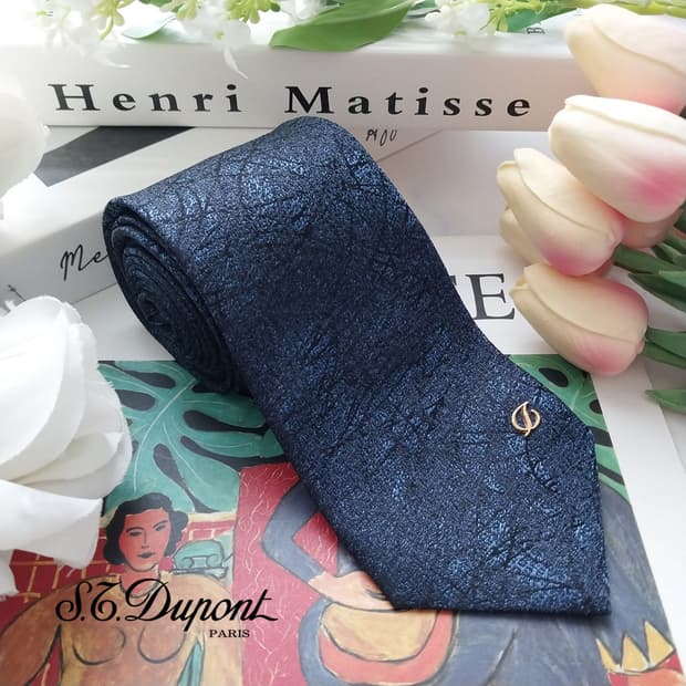 듀퐁 실크 네이비 텍스처 패턴 넥타이 8cm S~A+등급 K2463