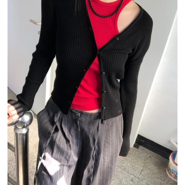 이이알하우스 우드 슬림 가디건 블랙