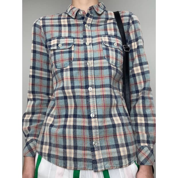 빈티지 민트 체크 셔츠