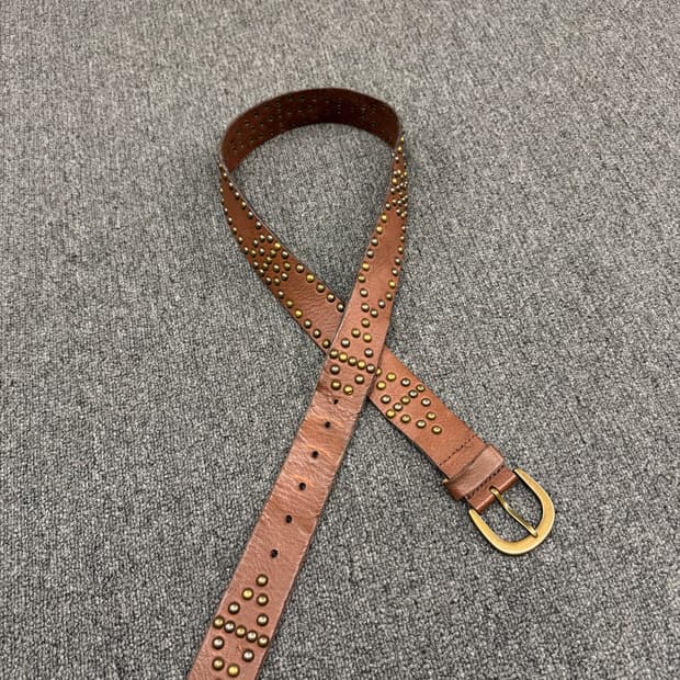Vintage 패턴 스터드 웨스턴 브라운 가죽벨트