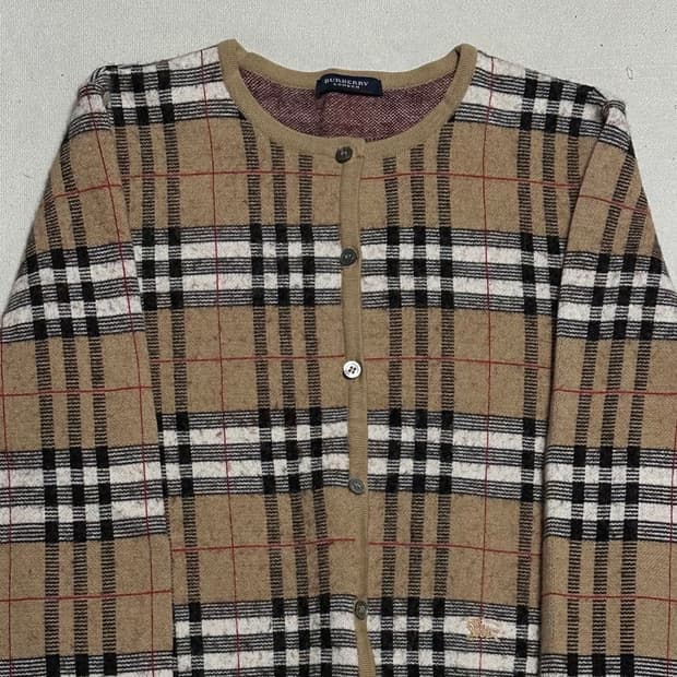 S 버버리 노바체크 여성용 라운드넥 가디건