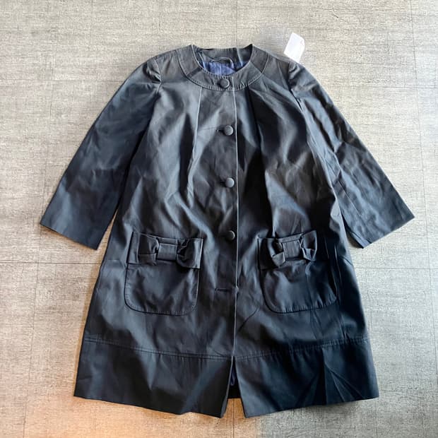 일본빈티지 하구미모리걸 아메카지 콩단추 리본디테일 라운드사파리자켓 블랙