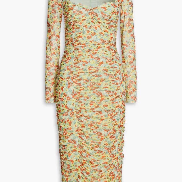GANNI 가니 플로럴 롱 슬림 셔링 원피스