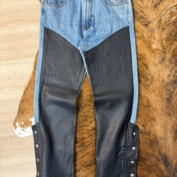 할리 데이비슨 레더 패널 데님 팬츠 