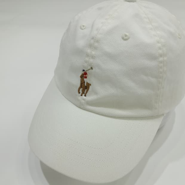 Co721 폴로 랄프로렌 화이트 네츄럴 자수 볼캡 모자