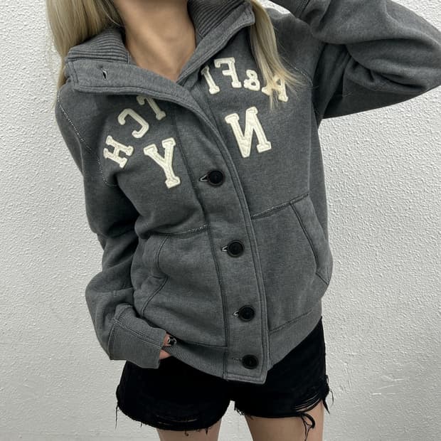 아베크롬비 센터로고 그레이 버튼 후드자켓 M