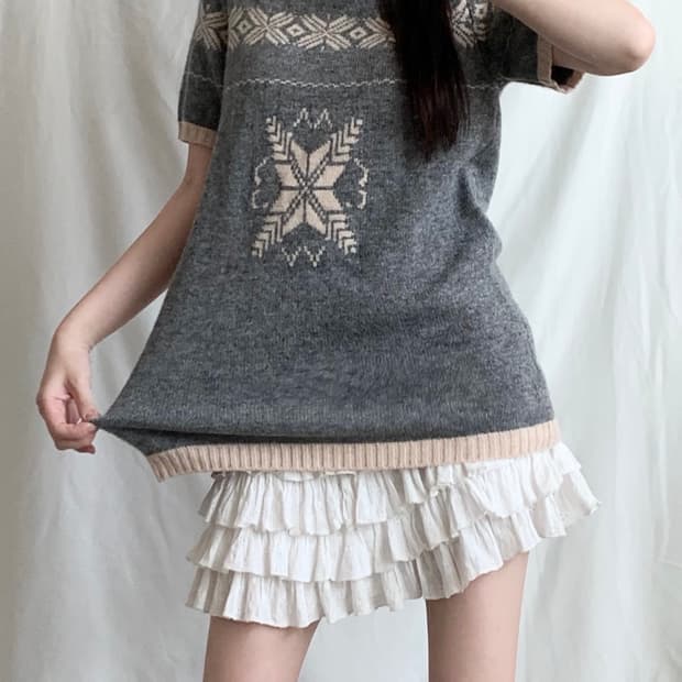 그레이x베이지 눈꽃 노르딕 목폴라 울 니트