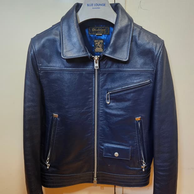 95 M) 디아프바인 로저 홀스하이드 딥 블루 말가죽 레더자켓