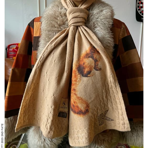 1990s Krizia Squirrel Print Wool Muffler
