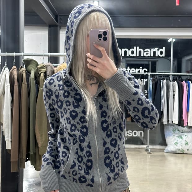 Gap 갭 레오파드 그레이 니트 후드집업