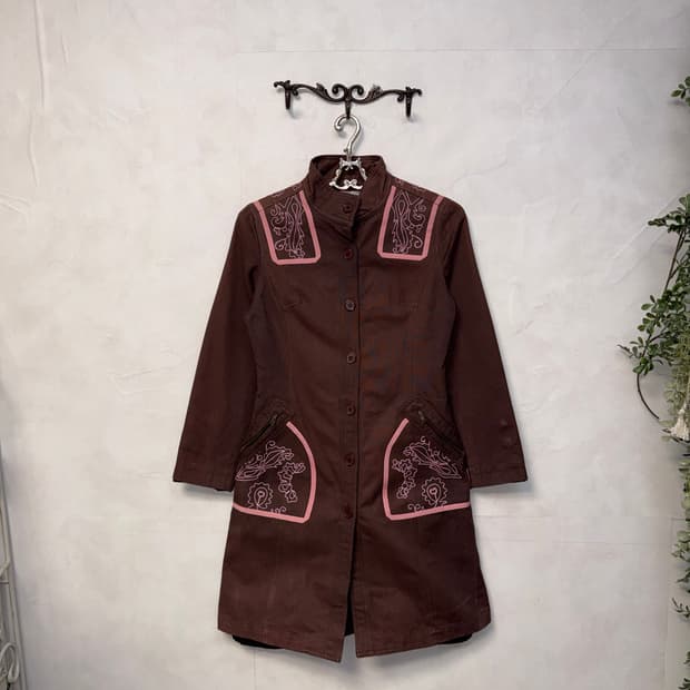 Max&Co pink brown western floral coat 