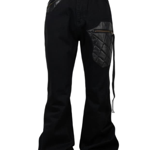 에모스탠스클럽 레더 패치 플레어드 진 블랙