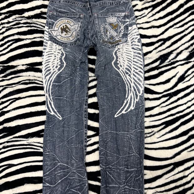 Y2K Back Wings Print Crack Pants