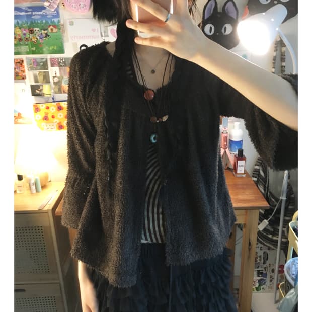 VINTAGE BUBBLE KNIT BUTTON CARDIGAN BROW