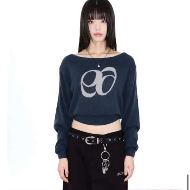 애즈온 보트넥 니트 블루 그린