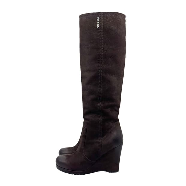 Prada Wedge Heel Knee Boots/ 36.5