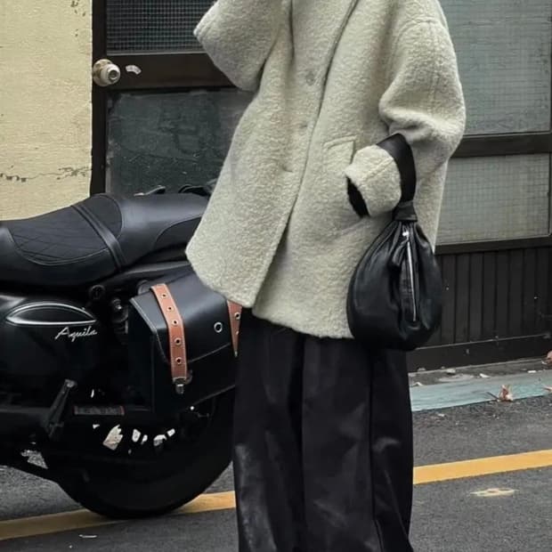 트리밍버드 알파카 싱글 피 코트 크림그레이