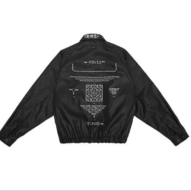 604service 엠브로이더드 레더자켓 블랙 EMBROIDERED