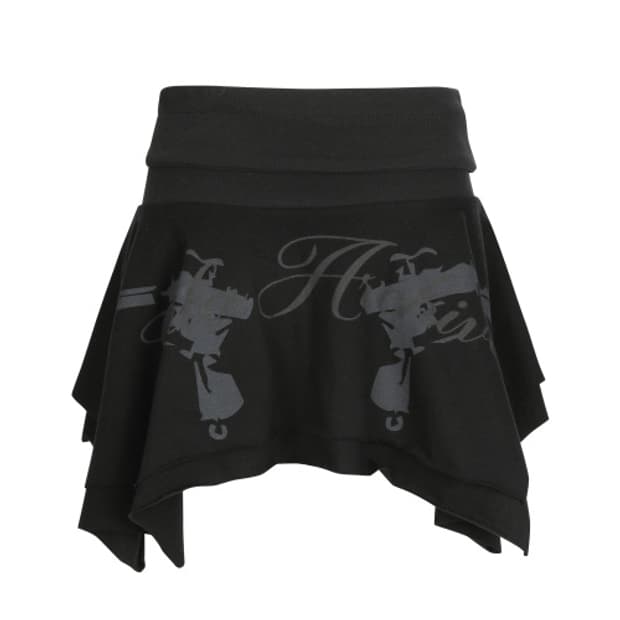 길라아카이브 피스톨 프릴 립 스커트 블랙