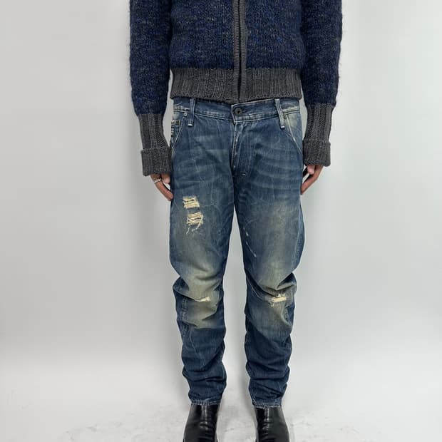 G Star raw 디스트로이드 워싱 커브드 데님 팬츠