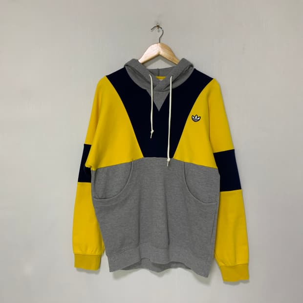 아디다스 빈티지 후드티 옐로우/그레이 배색 L
