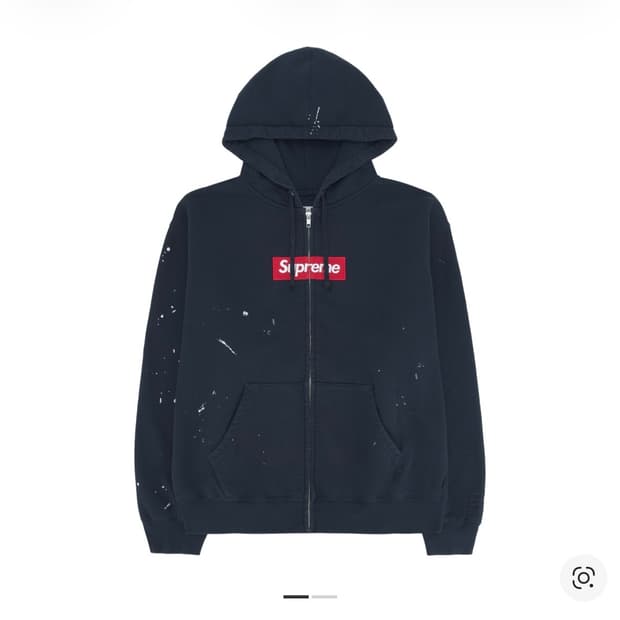 슈프림 x MM6 메종 마르지엘라 박스로고 집업 후드 스웨트셔츠 네이비