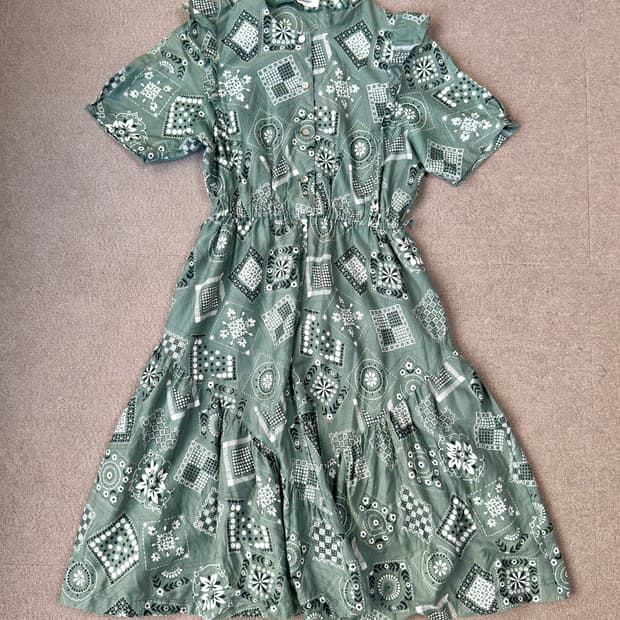 모던빈티지풍 그린 패턴 롱 원피스