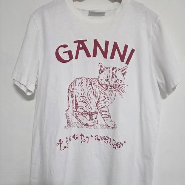 GANNI 가니 고양이 프린팅 반팔 티셔츠 화이트 S
