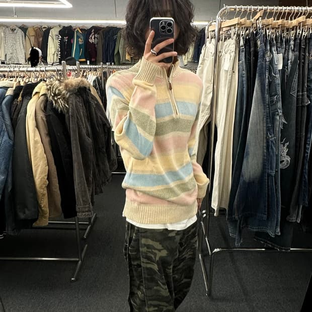 M)Chaps Ralph Lauren 빈티지 멀티컬러 스트라이프 하프집 