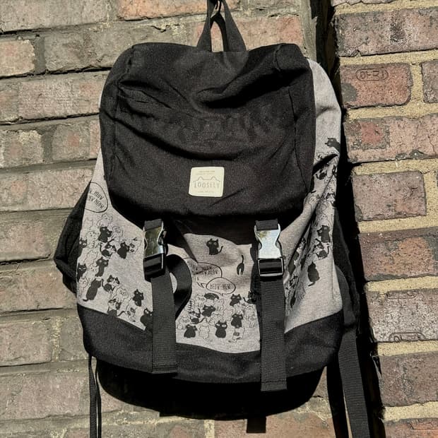 2000s Jpn 모리걸 고양이 프린팅 그레이 백팩 