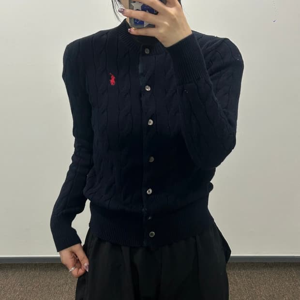 Polo 폴로 레드포니 다크네이비 케이블 니트 가디건