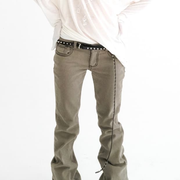 stitch low rise flare pants khaki  gray