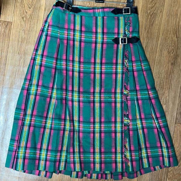그린 체크 플리츠 스커트